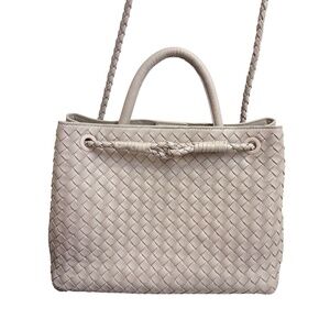 Quince creamy taupe woven leather tote messenger crossbody bag